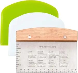 Premium Stainless Steel Dough Cutter and Scraper with Wood Handle - Versatile Kitchen Tool for Bread Pizza & Griddles - Commercial Grade Bench Scraper and Chopper with Measurement Guide