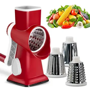 Rotating Cheese Grater with Handle, Vegetable Slicer Kitchen Tool, 3 Replaceable Blades, Ideal for Cheese, Potatoes, Zucchini, Nuts, Chocolate