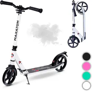 Maraton Kick Scooter Comfort 200, White | Big Kid Scooter | For Teens 8-18 Year Old | 220 lbs, XL Wheels, Lightweight | Durable Folding Scooter For Kids Ages 10-14 | Foldable Scooter for Teenagers. High Quality