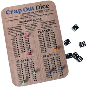 Wooden Crap Out Dice Score Board 4 Player Classic Family Game Round Funny Dice Board Game with Wood Tray Score Pad Dice Tray