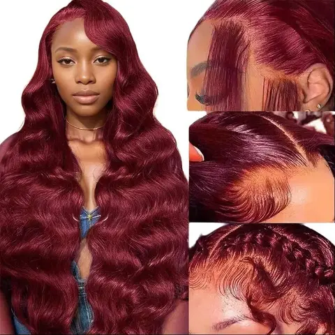 [30inch only $108] 99J Burgundy Lace Front Wigs Human Hair 13x6 HD Transparent Body Wave Pre Plucked 99J Burgundy Red Wine 13X4 Lace Human Hair Wigs for Women with Larger Lace Space & 6 Inches Deep Part