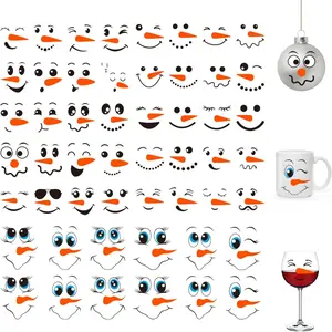 52PCS Snowman Face Stickers for Crafts  Snowman Face Decals for Ornaments Christmas Vinyl Transfer Stickers for Cups Mugs Jars DIY Christmas Face Decals for Holiday Crafts