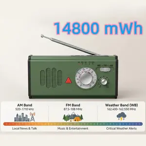 Portable Hand Crank Radio, NOAA Weather Emergency Radio, Solar Powered with Battery Backup, AM/FM/SW, SOS Alarm, 4000mAh Rechargeable Battery Power Bank, LED Torch Flashlight, Type-C for Indoor Outdoor Camping Hiking Hurricanes, Snowstorms, Earthquakes