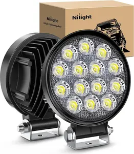 Nilight LED Pods 2Pcs 4.5Inch 42W 4200LM Round Flood Light Off Road Lights Fog Lights Driving Roof LED Light Bar Work Light for ATV UTV SUV Truck Boat White Vehicle