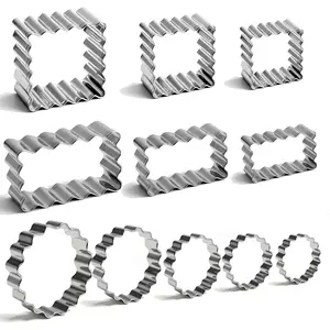 11 count Scalloped Cookie  Set, Assorted Sizes-Include3 Square,3 Rectangle and 5 Round Fondant Molds, with Jagged Edge Design for a Special Event Holiday Everyday  (11Pcs)