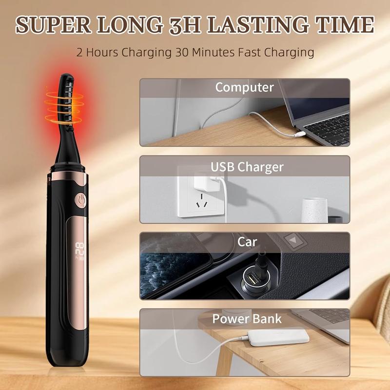 2026 Heated Eyelash Curler-USB Rechargeable Electric Eyelash Curler- Eyelash Curlers Heated 4 Temperature Modes Fast Heat Up Within 3s - 24 Hours Long Lasting- with Led Display for Women Girls(Black)