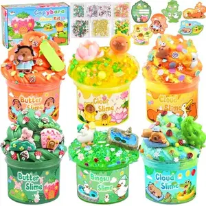 LAWOHO 6 Pack Capybara Slime Kit, Cloud Butter Clear Crunchy Slime with Slime Add-Ins, Non-Sticky Bingsu Slime Toys for Stress Relief, DIY Capybara Party Favors for Birthday Goodie Bag Stuffers