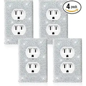 4pcs Shiny Rhinestones Wall Plates Bling Light Switch Cover White Outlet Covers Decorative Wall Plate Wall Socket Cover for Home Decor