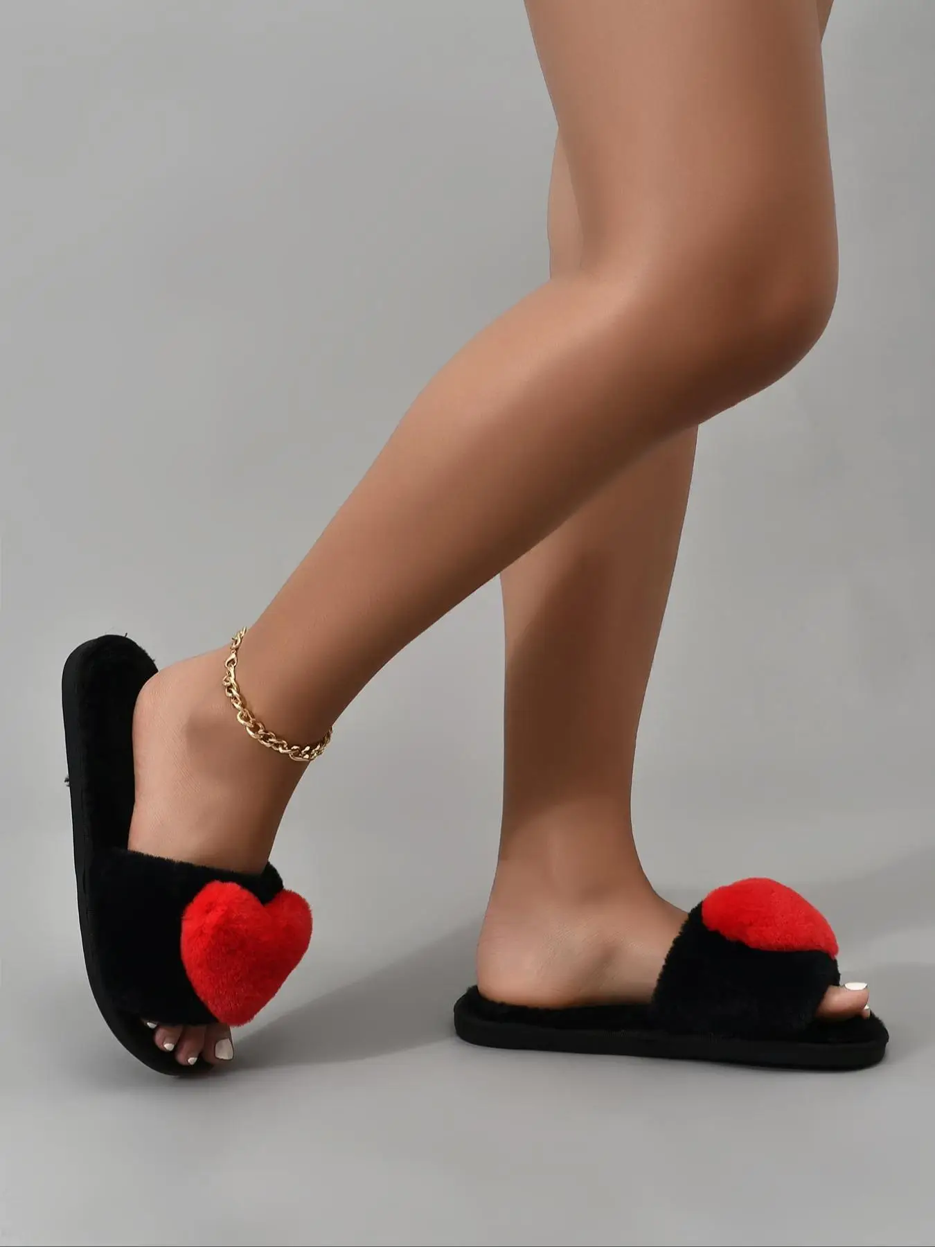 Heart Slippers, Colorblock Non-slip Slippers for Women, Fluffy Winter House Slippers Indoor 2024 Comfort Walking Shoes, Soft Comfort Fuzzy Slippers, F