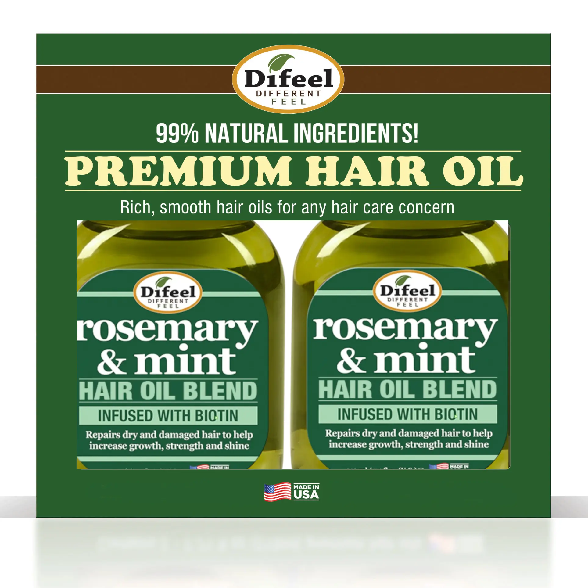 Difeel Rosemary and Mint Hair Oil Blend with Biotin 7.1 Ounce. - Deluxe 2-PC Gift Set