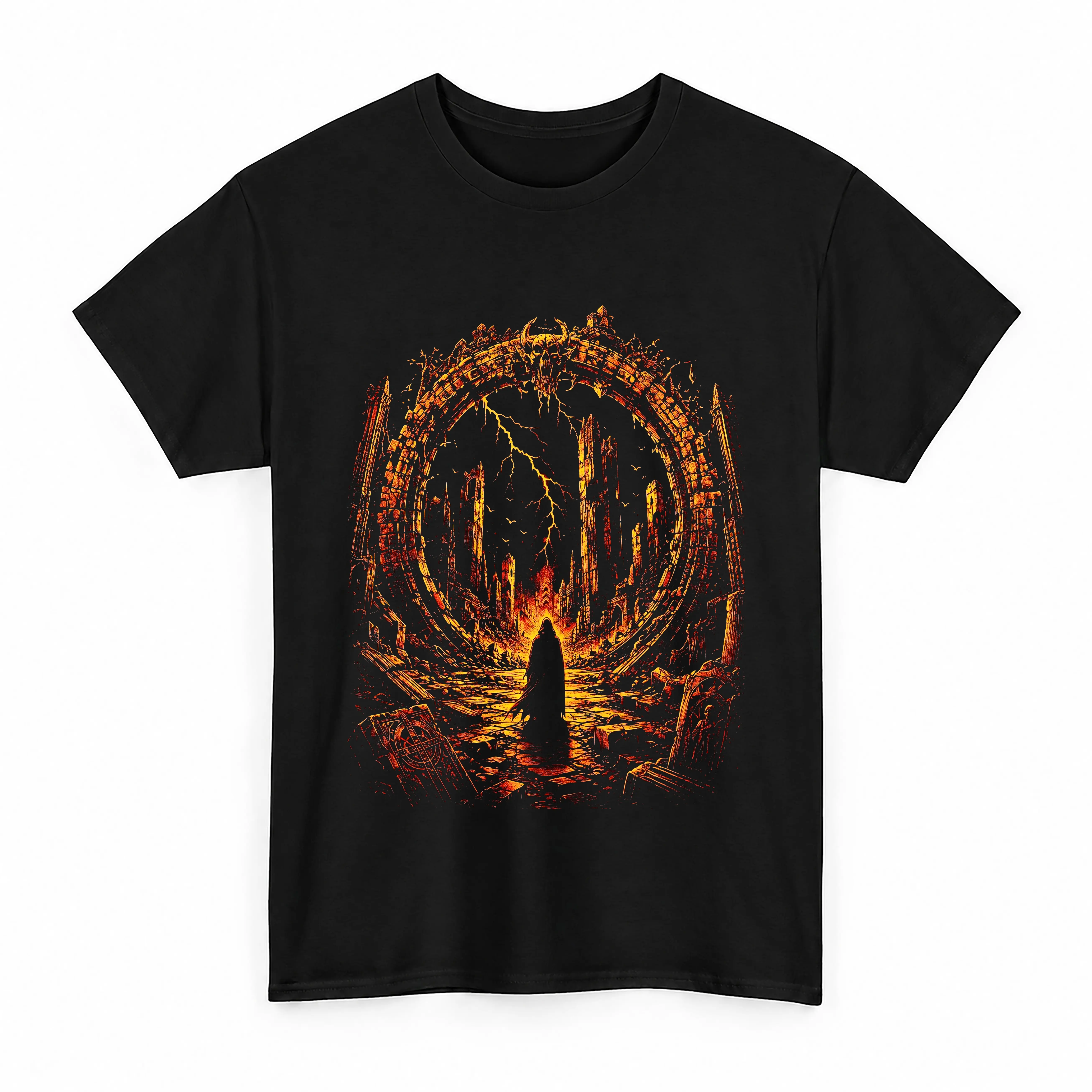 Dark Portal Grim Reaper Graphic T-Shirt Apocalyptic Gate Heavy Metal Tee Vintage Fantasy Art Streetwear