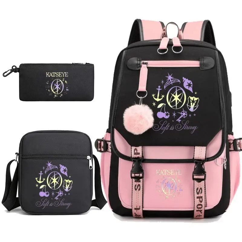Mnaga Style Backpack 3 Piece Set Student School Backpack with Lunch Bag and Pencil Case