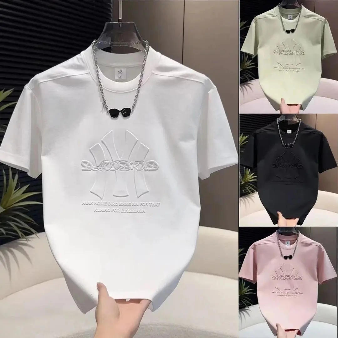 2025 Summer New Men's Fashion Trendy Brand Letter Embossed Short Sleeve T-Shirt Trendy Casual Versatile Crew Neck Top