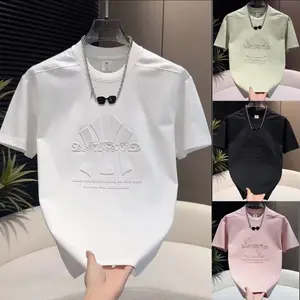 2025 Summer New Men's Fashion Trendy Brand Letter Embossed Short Sleeve T-Shirt Trendy Casual Versatile Crew Neck Top