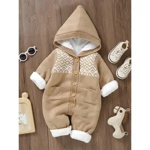 [Knitted Jumpsuit] Knitted Newborn Jumpsuit |           Long Sleeve Hooded Pants Jumpsuit Boys And Girls
