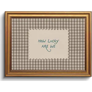 Vintage Gold Framed Wall Art How Lucky Are We Wall Decor Gingham Canvas Art Inspirational Pictures Painting Quotes Artwork Prints For Livingroom Classroom 12x16in