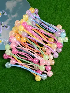 Random Color Cute Beaded Hair Tie, High Stretch Hair Tie, Fashion Hair Accessories for Women & Girls, Minimalist Headwear Suitable for Thick Hair, Elastic Hair Accessory