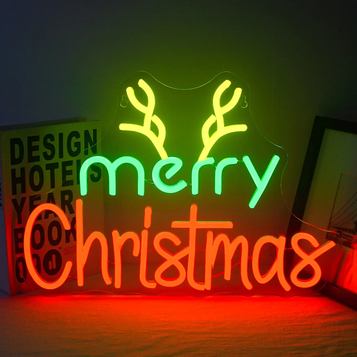 1PC Christmas Deer Hat Neon Light, LED Neon Wall Hanging Dimmable Light, Neon Signs for Christmas Decoration Home Bedroom  Holiday Atmosphere Home Office Shop Window Decor, Xmes Gifts