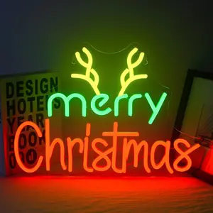 1PC Christmas Deer Hat Neon Light, LED Neon Wall Hanging Dimmable Light, Neon Signs for Christmas Decoration Home Bedroom  Holiday Atmosphere Home Office Shop Window Decor, Xmes Gifts