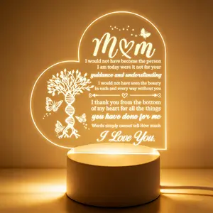Engraved Heart-Shaped Night Light for Mom - Acrylic Material LED Illumination Lamp with 'I Love You' Message, Unique Gift for Mother's Day, Birthday, Mothers Day Gift Ideas, Gifts For Women