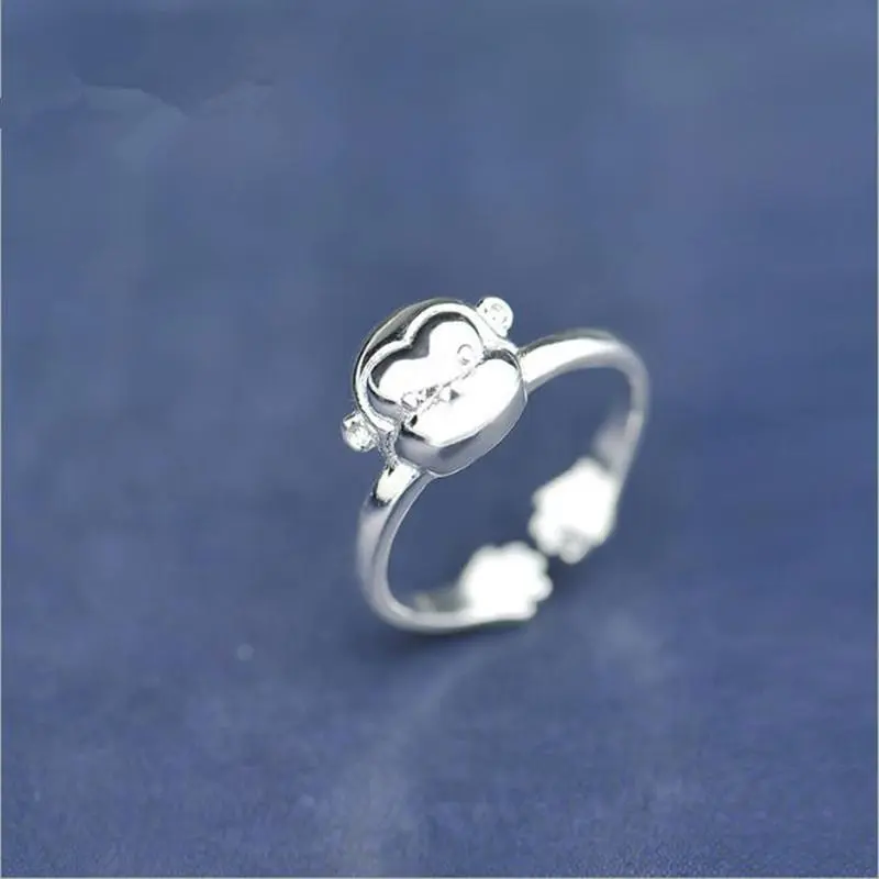 Beautiful Animal Korean Fashion 925 Sterling Silver Jewelry Small Monkey Element Opening Rings   R134