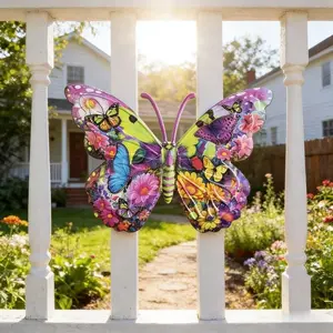 Vibrant Floral Butterfly Iron Wall Art, Modern Versatile Outdoor Patio & Garden Decor Ornament