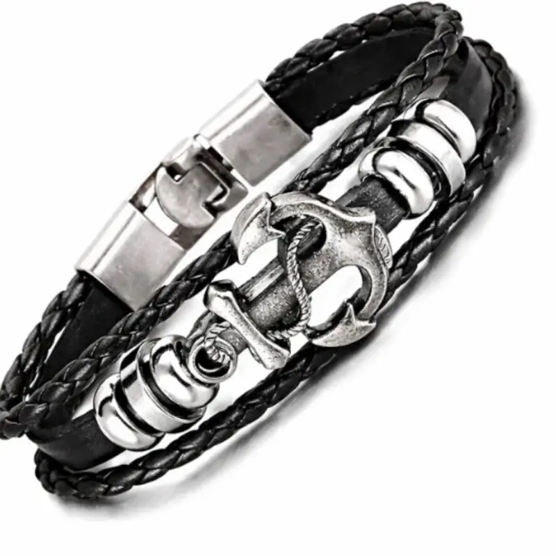 Anchor Leather Bracelet for Men