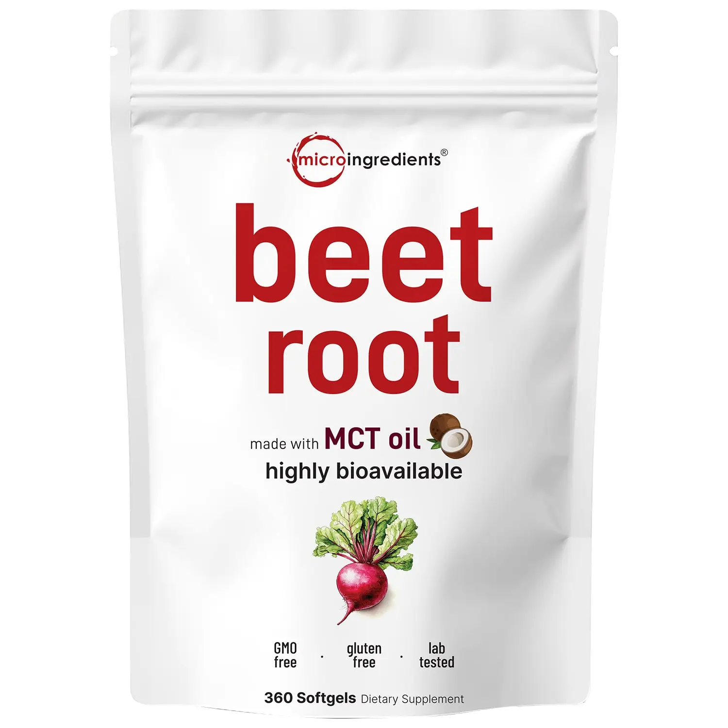 Micro Ingredients Beet Root 9,000mg Equivalent, 360 Softgels with MCT Oil