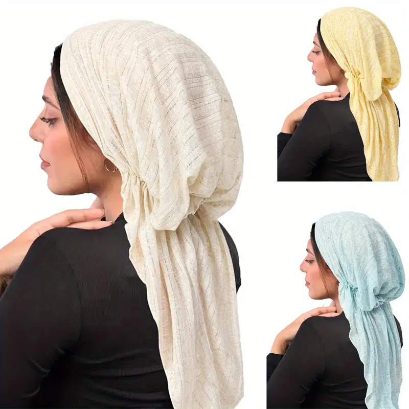 Elegant Women's Solid Color Hijab Scarf with Tails - Lightweight, Breathable Polyester | Versatile Head Wrap for Travel & Everyday Style in Mixed Co