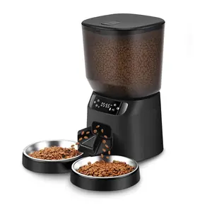 Automatic Cat Feeders for Two Cats, 5L/20 Cups Double Automatic Cat Food Dispenser with 2 Stainless Bowls, Timer Setting 20 Portions 6 Meals Per Day, 10s Meal Call