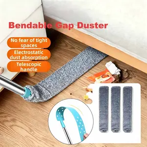 Retractable Gap Dust Cleaner Set Extendable 61.4in Stainless Steel Duster with 3 Microfiber Cloths, Soft Bristles, Adjustable Bendable Rotating Brush, Lightweight Reusable Gap Cleaning Tool for Delicate Surfaces,Bedroom,Kitchen & Living Room Home Supplies