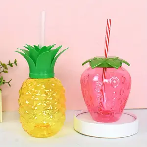 Pineapple Cups with Straws, Tropical Luau Party Supplies, Summer Beach & Hawaiian Birthday Decor, Fun Drinkware for Parties