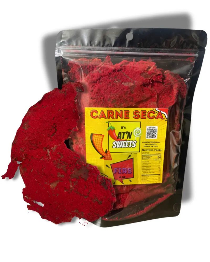Latn Sweets Mexican Carne Seca: FIRE & TANGY 4 oz - Bold Tangy Spicy Beef Jerky Snack High Protein Dried Beef Jerky Variety