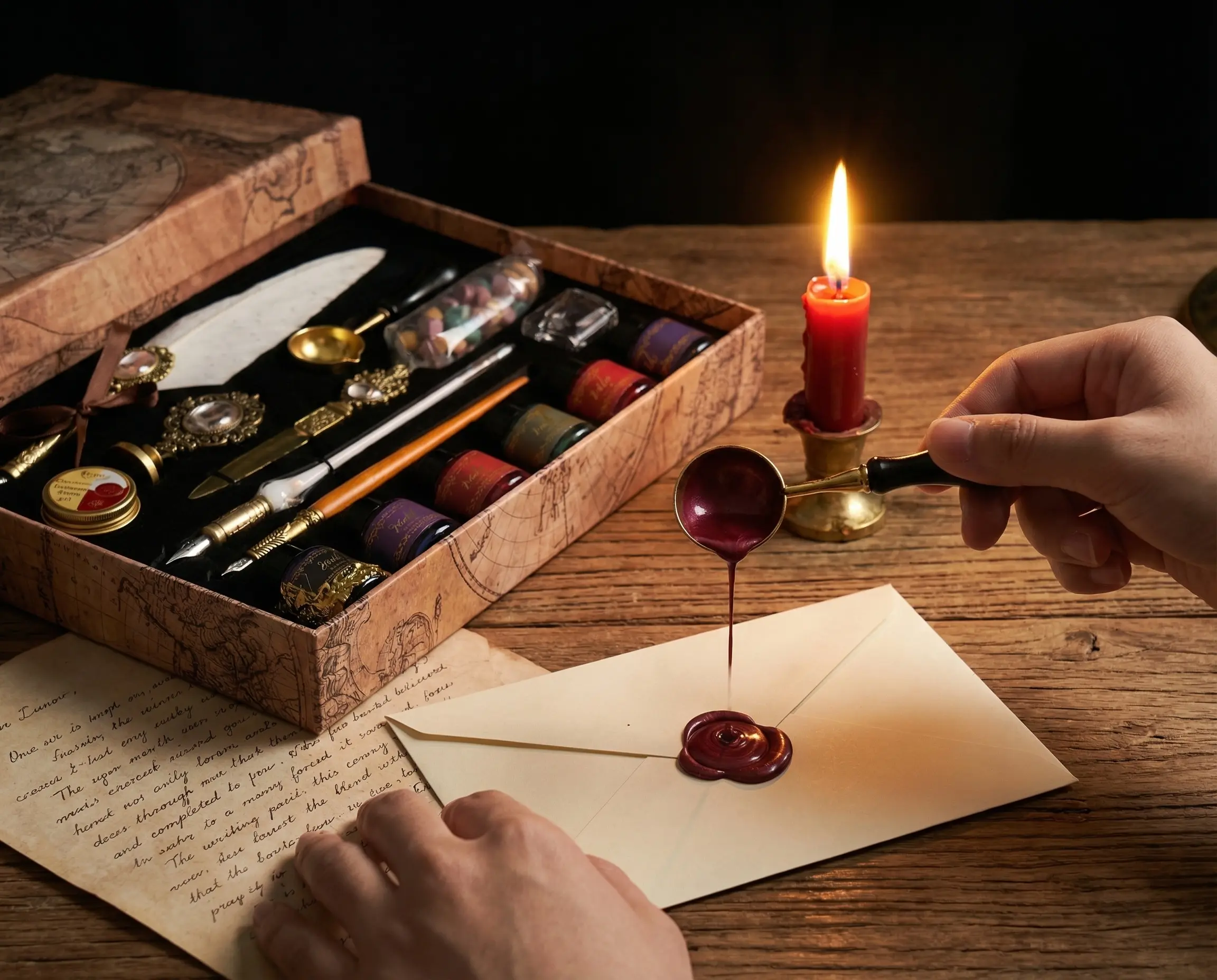 Vintage Wax Seal Kit with Elegant Seal Stamps and Tools for Crafting Authentic Letters and Envelopes