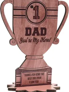 Happy Fathers Day Table Decorations, Wooden Father's Day Trophy Sign, Dad Plaque Indoor Tabletop Tiered Tray Office Desk Shelf Rustic Farmhouse Home Decor Papa Birthday Gifts