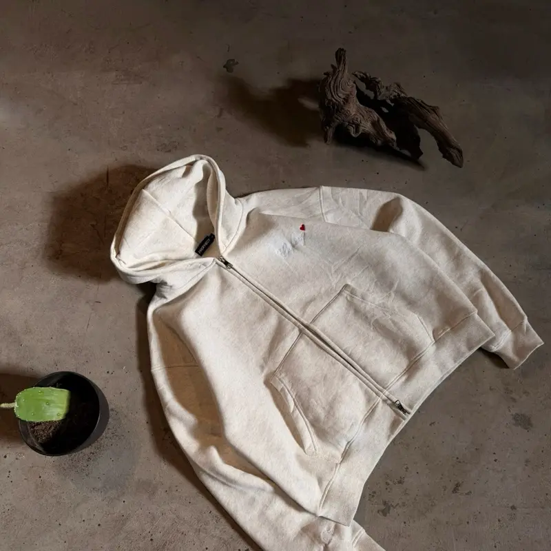 Light Oatmeal ‘Signature’ Full Zip Hoodie