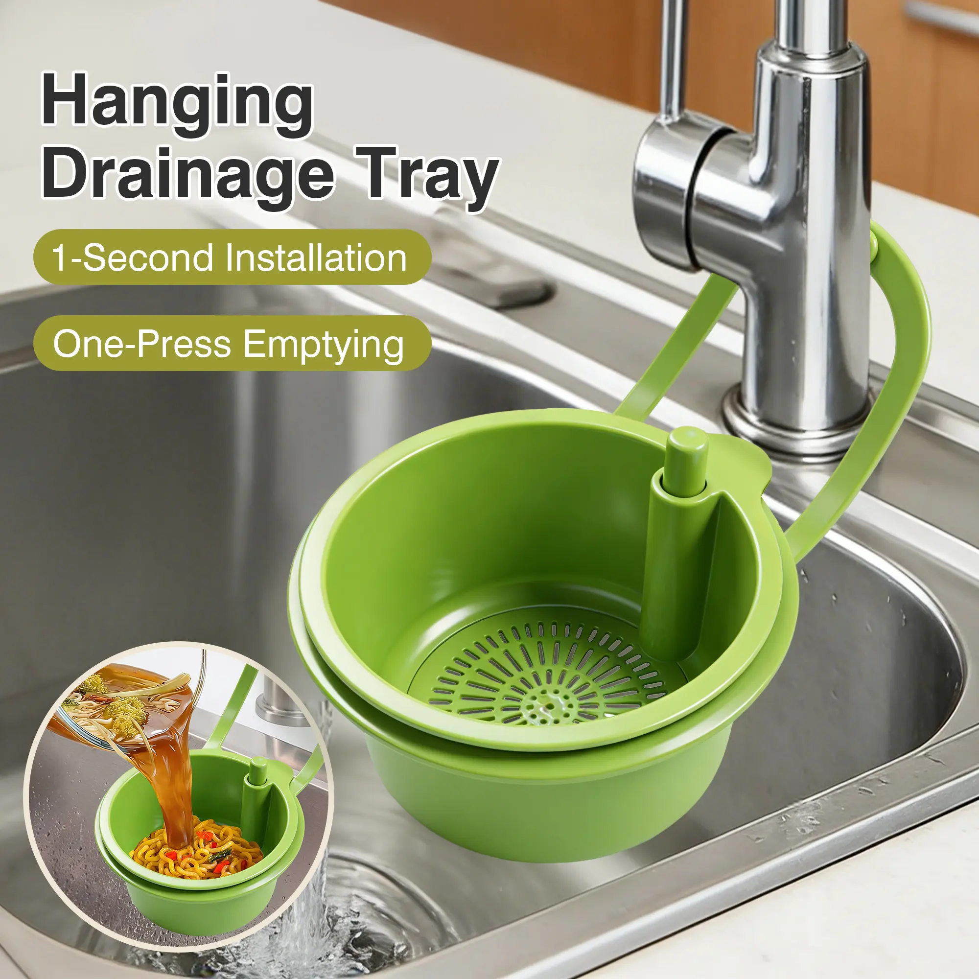 1 Count hanging water filter basket, green or yellow, practical kitchen waste management tool Kitchenware Basin