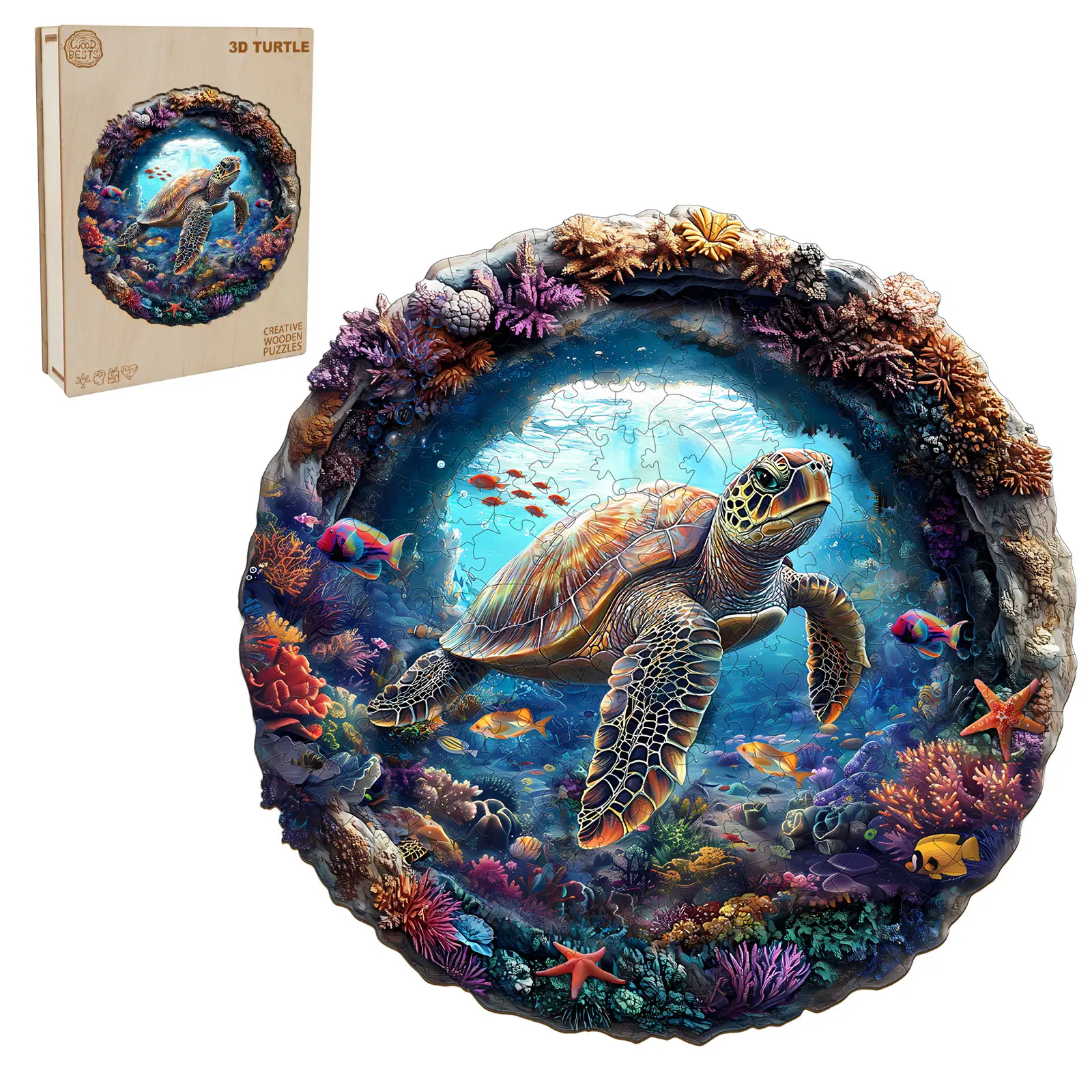 3D Turtle Shape Wooden Handmade Puzzle Jigsaw with Storage Box - Unisex Creative Gift Idea for 12+ Years, Children's Day, Home Decor Item (Toys & Hobbies, Games & Puzzles)