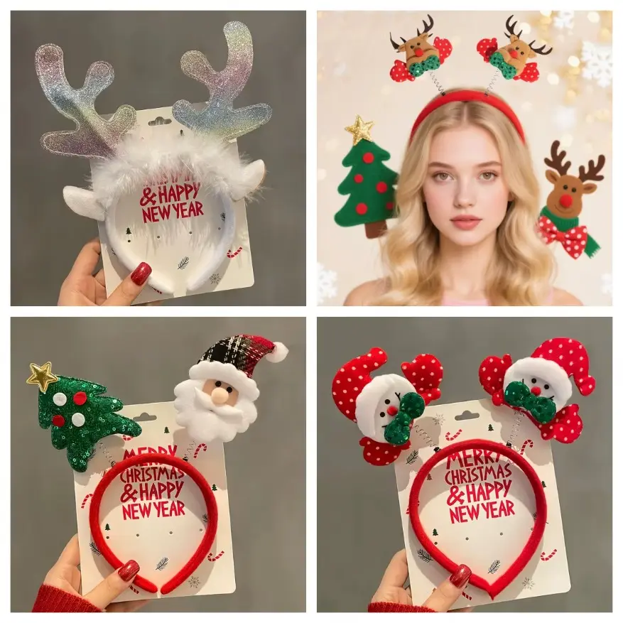 Christmas Elk Horn Headband Reindeer Santa Snowman Antler Kids Xmas Hair Accessory Merry Christmas Happy New Year  Decor