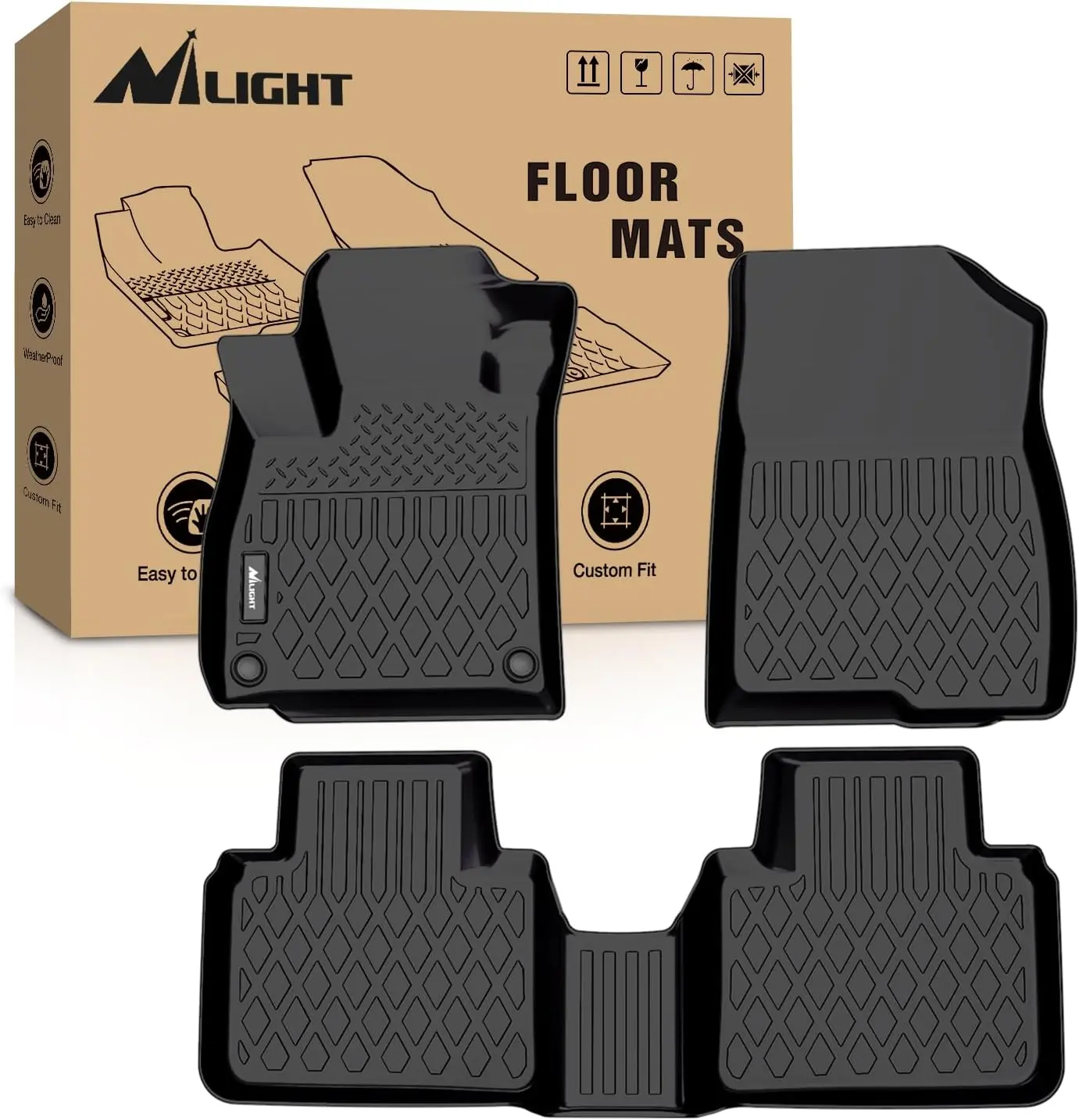 Nilight Waterproof Car Mats - Custom Fit for Mitsubishi Outlander PHEV 2023-2024, Heavy-Duty TPE All-Weather Floor Liners, Automotive Interior Accessories