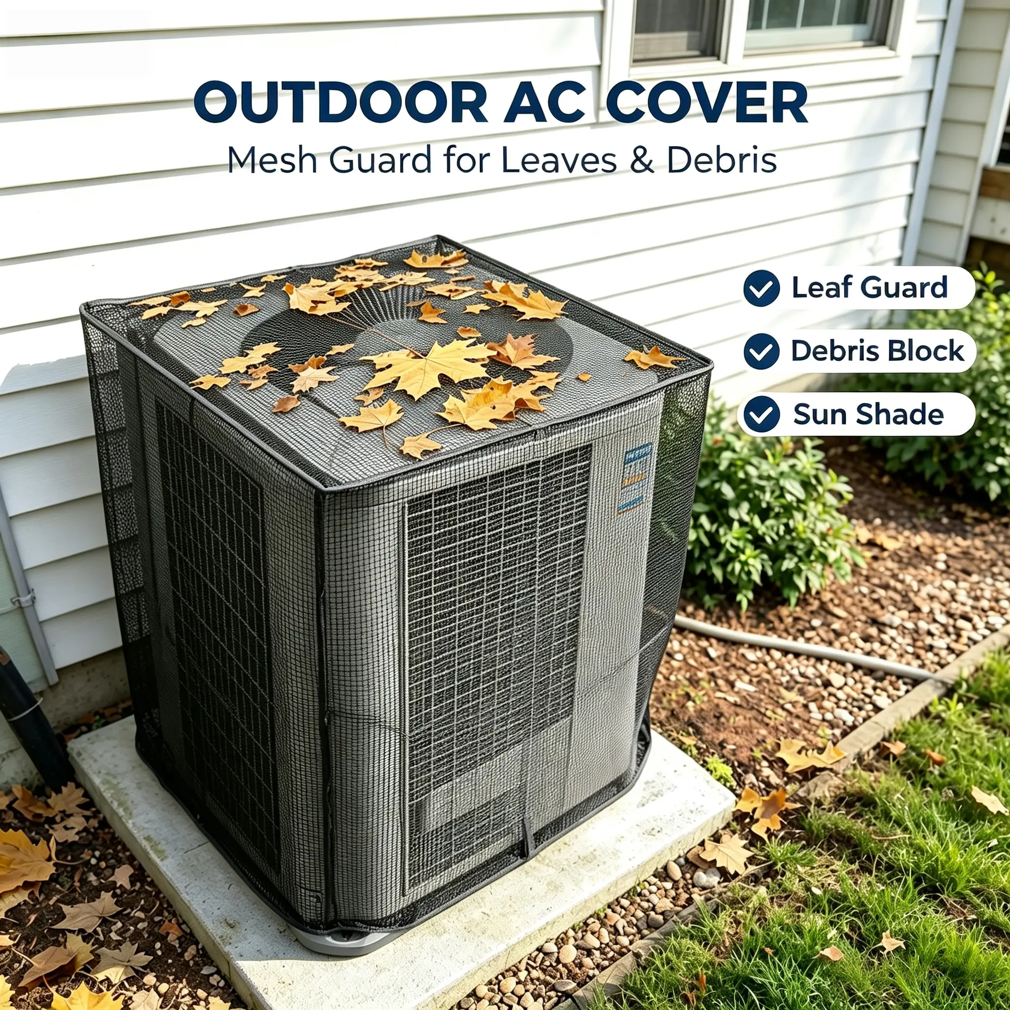 [FaddishDeal] Durable Full Mesh Outdoor Air Condition Outside Unit Cover, Heavy-Duty Mesh Pattern Open Weave All-Season Household Textile Dust Protector