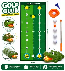 Upgraded Kids Toy Golf Set with Dinosaur Automatic Golf Returner, Led Light Up Night Golf Balls, 3 Clubs, Putting Mat, 3-8 Toddler Mini Golf Games, Indoor Outdoor Sports Toys for Boys Girls