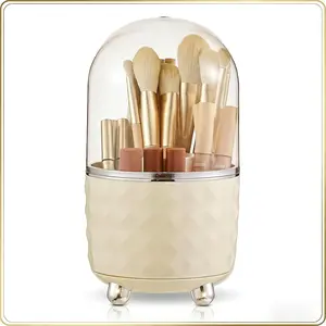 White Makeup Brush Holder Organizer,360? Rotating Makeup Brush Organizer,5 Slot Make up Brushes Cup for ,  Polish, Art , Bathroom  Desktop Organizer