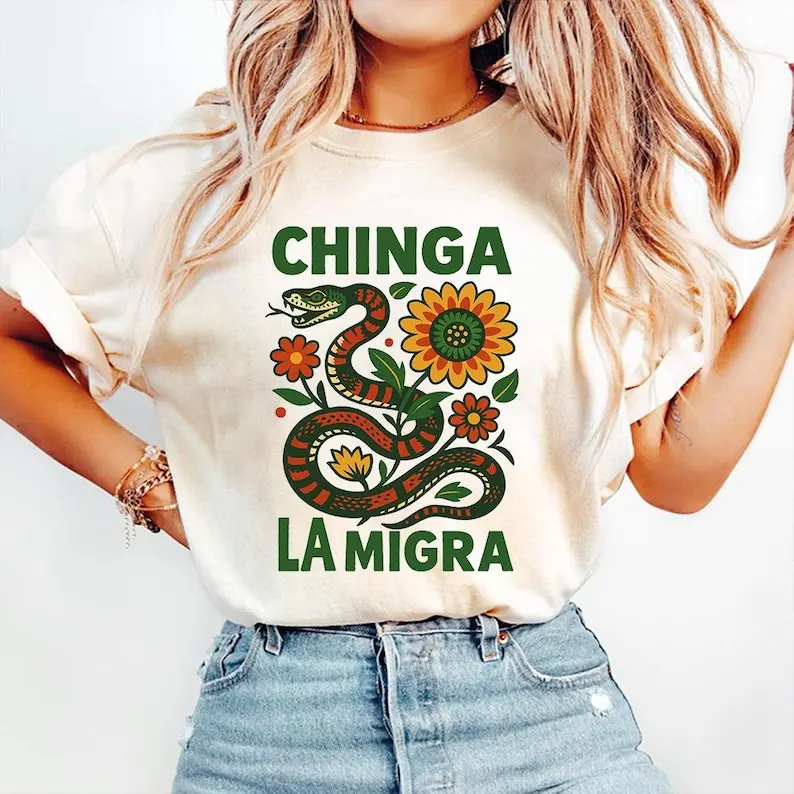 Men's Fitted Round Neck Cotton Shortsleeve T-Shirt - Menswear Basics Streetwear Top, Unisex Pro-Immigrant Protest Message (Chinga La Migra, Abolish ICE), Immigrant Rights Activist Gift, Breathable Cotton Fabric