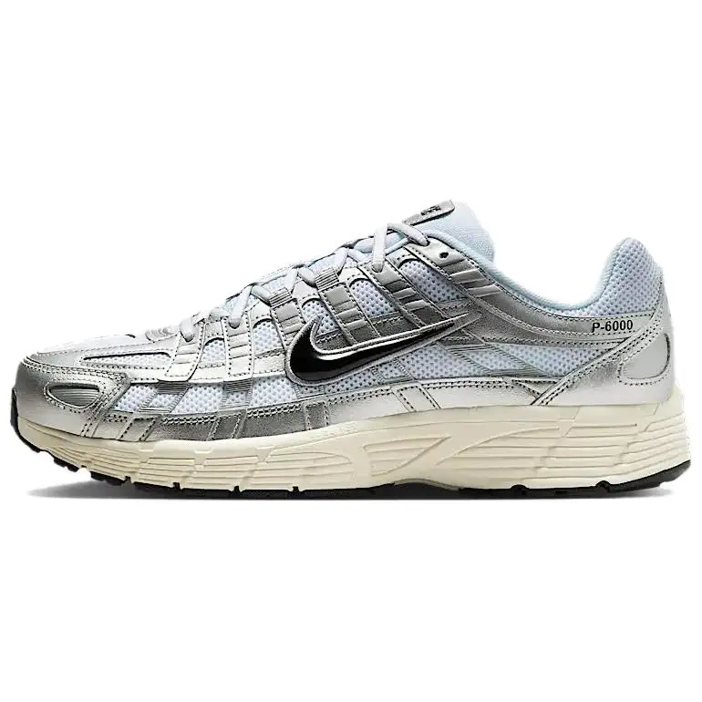 Nike Men's P-6000 Low Top Casual Trainers, Round Toe, Flat Sole, White-Metallic Silver-Flat Silver-Black, Style CD6404-105, for Casual Wear, US 3.5, EUR 35.5