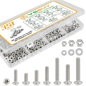 351Pcs Machine Screws Nuts and Bolts Assortment Kit, # 6-32# 8-32# 10-24 Phillips Pan Head Assorted 304 Stainless Steel Bolts Nuts Flat Washers Bolts with Case heavy duty bolt