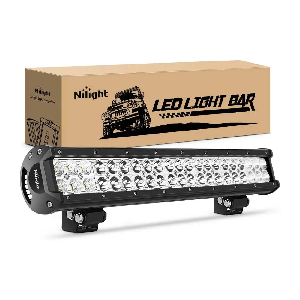 Nilight 20in 126W Spot-Flood Combo Metal Vehicle Light Bar, High-Quality Off-Road Lights with Adjustable Bracket, Heat Dissipation, High Protection Performance, Long Lifespan for Trucks, Construction Lighting, Flood Beam