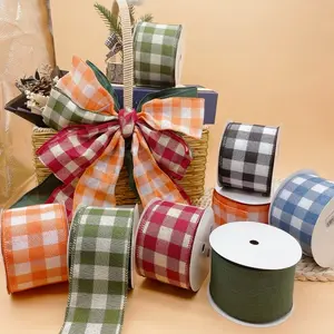 2.5” x 10 Yard Plaid Gingham Wired Edge Ribbon  for DIY Crafting, Home Décor