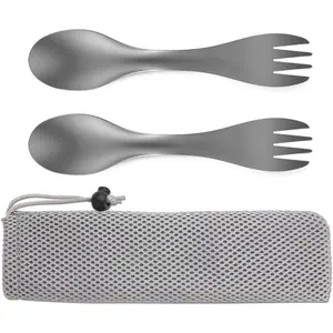 Titanium 2 in 1 Fork and Spoon Combo 2-Pack Ultra Lightweight Camping Utensil, Eco-Friendly Spork for Backpacking, Hiking, Outdoors