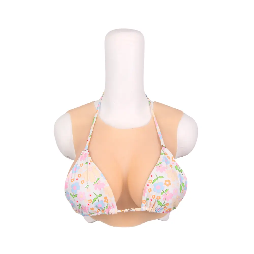 Crew Neck Silicone Breast Form Liquid Silicone or Silk Cotton Filled C to G Cup 3 Colors for Crossdresser Cosplay Drag Queen Sticky Nipple Covers Bra